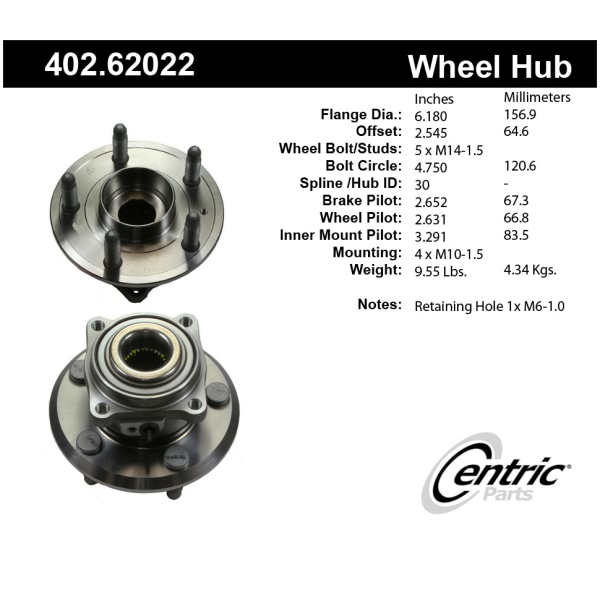 Centric Premium™ Rear Passenger Side Driven Wheel Bearing and Hub Assembly 402.62022