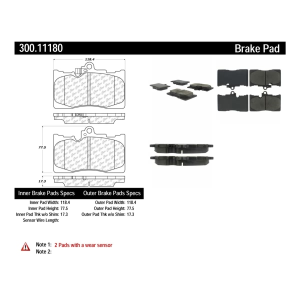 Centric Premium Semi-Metallic Front Disc Brake Pads 300.11180