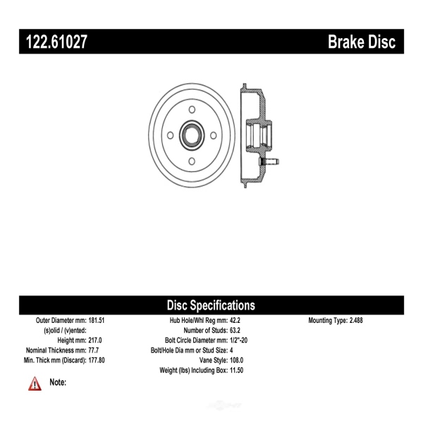 Centric Premium™ Brake Drum 122.61027