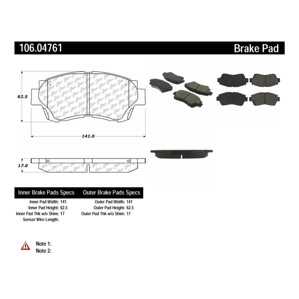 Centric Posi Quiet™ Extended Wear Semi-Metallic Front Disc Brake Pads 106.04761