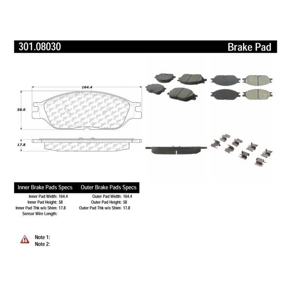 Centric Premium Ceramic Front Disc Brake Pads 301.08030