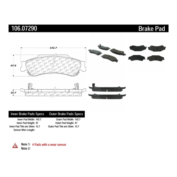 Centric Posi Quiet™ Extended Wear Semi-Metallic Rear Disc Brake Pads 106.07290