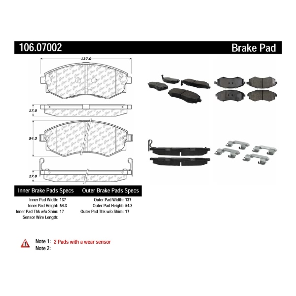 Centric Posi Quiet™ Extended Wear Semi-Metallic Front Disc Brake Pads 106.07002