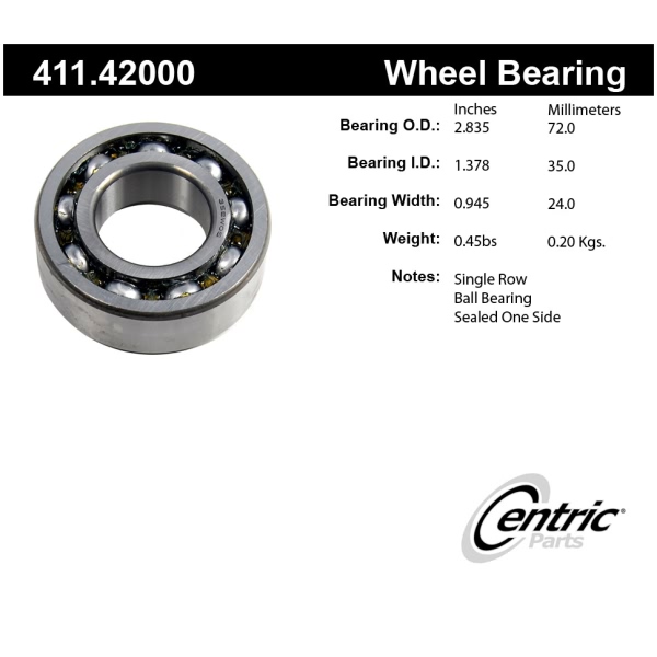 Centric Premium™ Rear Passenger Side Outer Single Row Wheel Bearing 411.42000