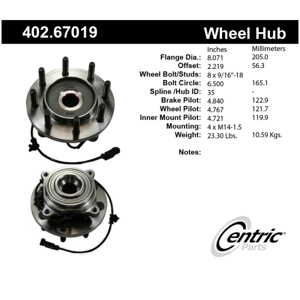 Centric Premium™ Front Passenger Side Driven Wheel Bearing and Hub Assembly 402.67019