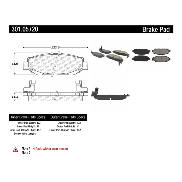 Centric Premium Ceramic Rear Disc Brake Pads 301.05720