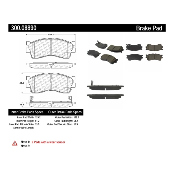 Centric Premium Semi-Metallic Front Disc Brake Pads 300.08890