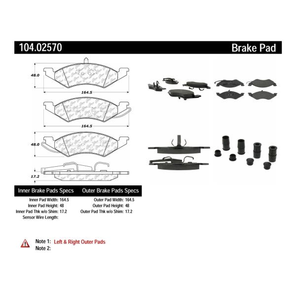 Centric Posi Quiet™ Semi-Metallic Front Disc Brake Pads 104.02570