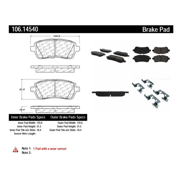 Centric Posi Quiet™ Extended Wear Semi-Metallic Front Disc Brake Pads 106.14540
