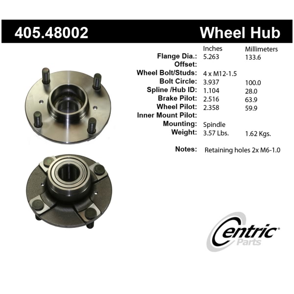 Centric Premium™ Rear Passenger Side Non-Driven Wheel Bearing and Hub Assembly 405.48002