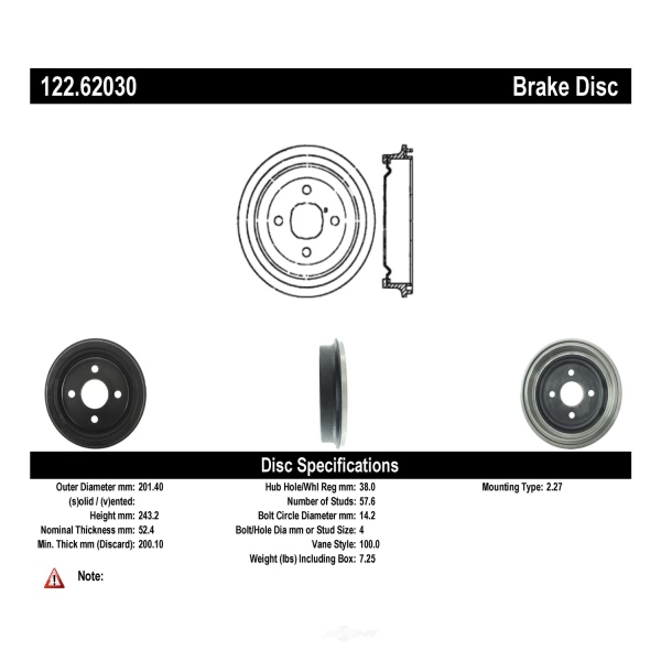 Centric Premium Rear Brake Drum 122.62030