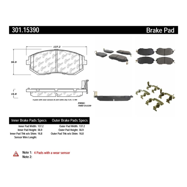 Centric Premium Ceramic Front Disc Brake Pads 301.15390