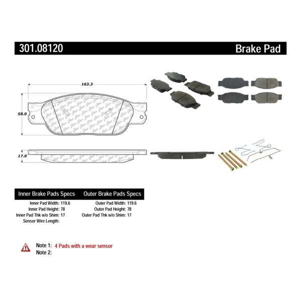 Centric Premium Ceramic Front Disc Brake Pads 301.08120
