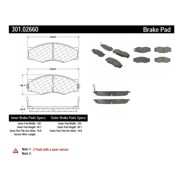 Centric Premium Ceramic Front Disc Brake Pads 301.02660