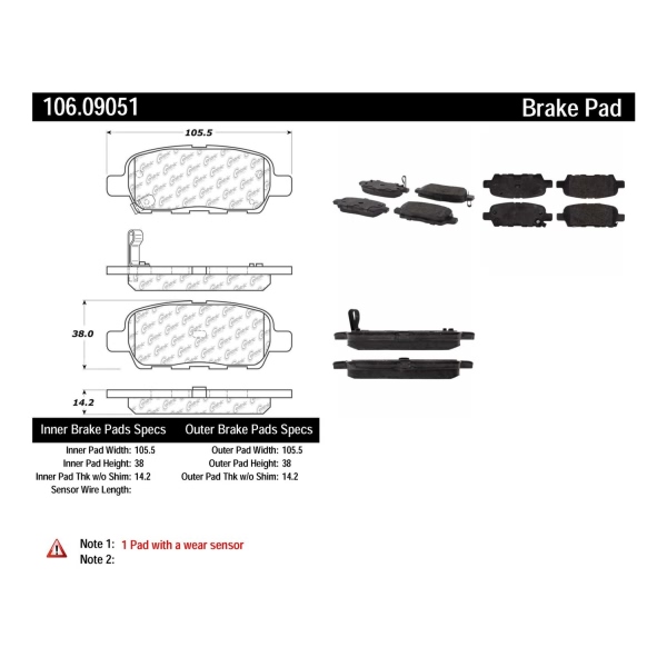 Centric Posi Quiet™ Extended Wear Semi-Metallic Rear Disc Brake Pads 106.09051
