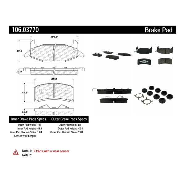 Centric Posi Quiet™ Extended Wear Semi-Metallic Rear Disc Brake Pads 106.03770