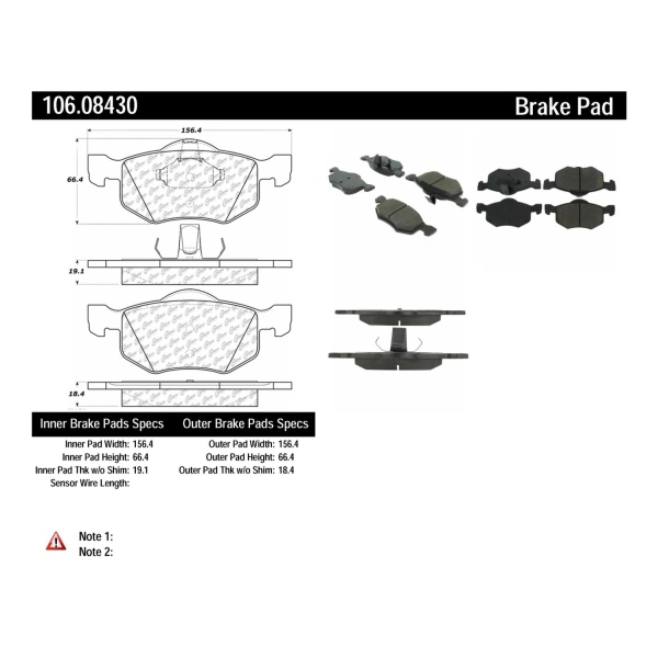 Centric Posi Quiet™ Extended Wear Semi-Metallic Front Disc Brake Pads 106.08430