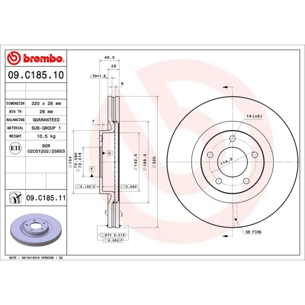 brembo UV Coated Series Front Brake Rotor 09.C185.11