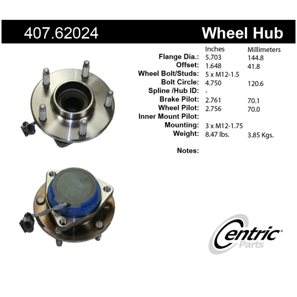 Centric Premium™ Hub And Bearing Assembly; With Integral Abs 407.62024
