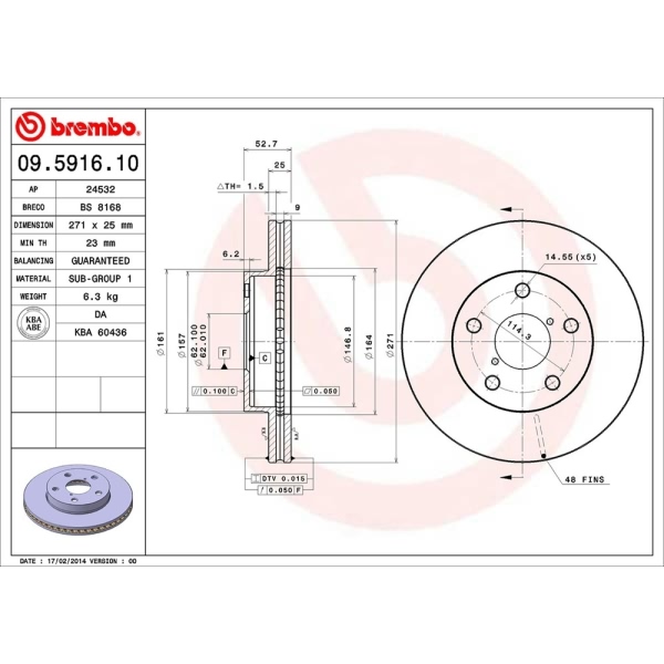 brembo OE Replacement Vented Front Brake Rotor 09.5916.10