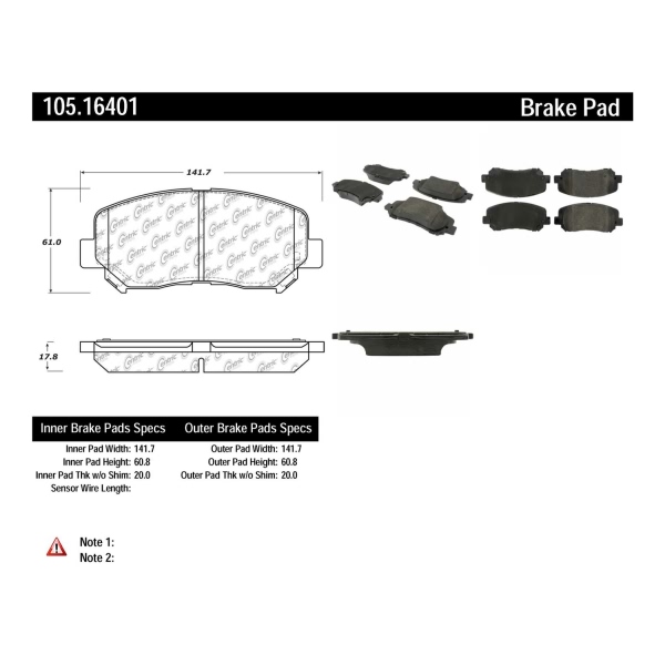 Centric Posi Quiet™ Ceramic Front Disc Brake Pads 105.16401