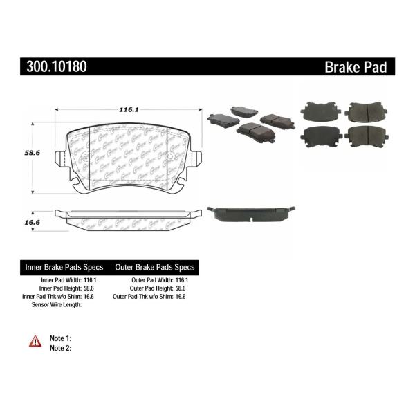 Centric Premium Semi-Metallic Rear Disc Brake Pads 300.10180