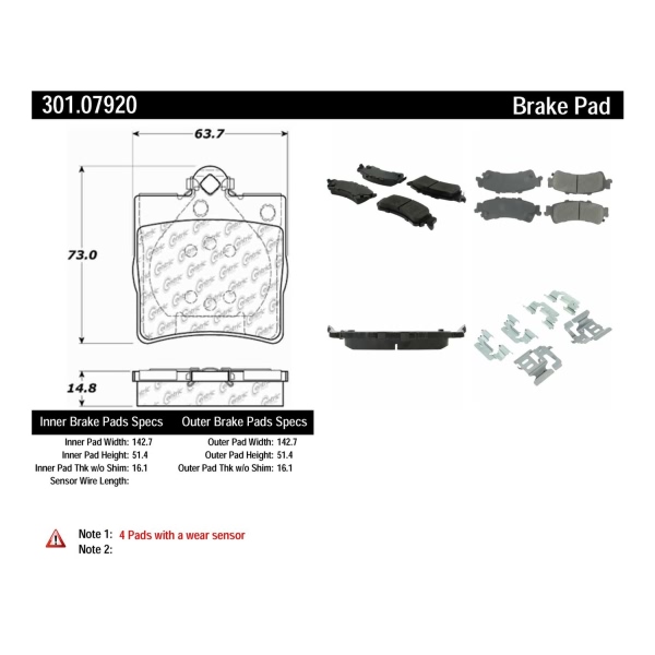 Centric Premium Ceramic Rear Disc Brake Pads 301.07920