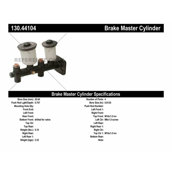 Centric Premium Brake Master Cylinder 130.44104