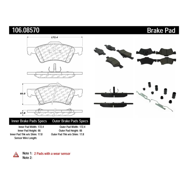 Centric Posi Quiet™ Extended Wear Semi-Metallic Front Disc Brake Pads 106.08570