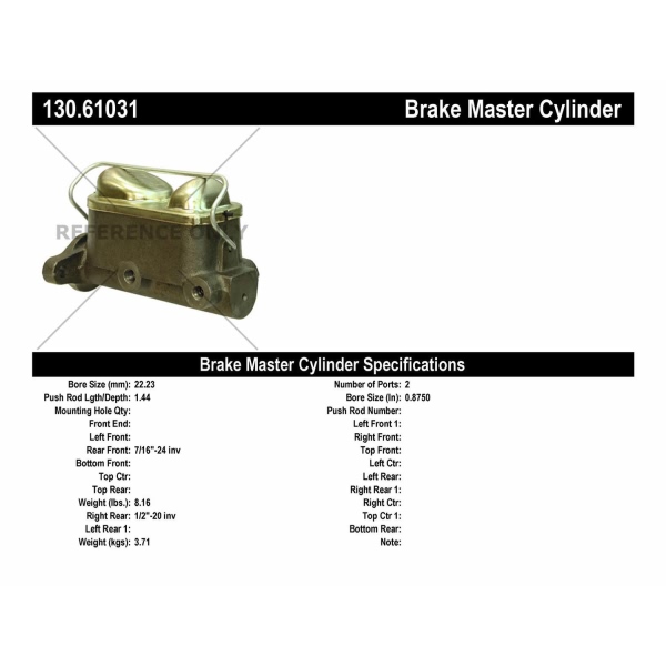 Centric Premium Brake Master Cylinder 130.61031
