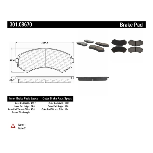Centric Premium Ceramic Front Disc Brake Pads 301.08670