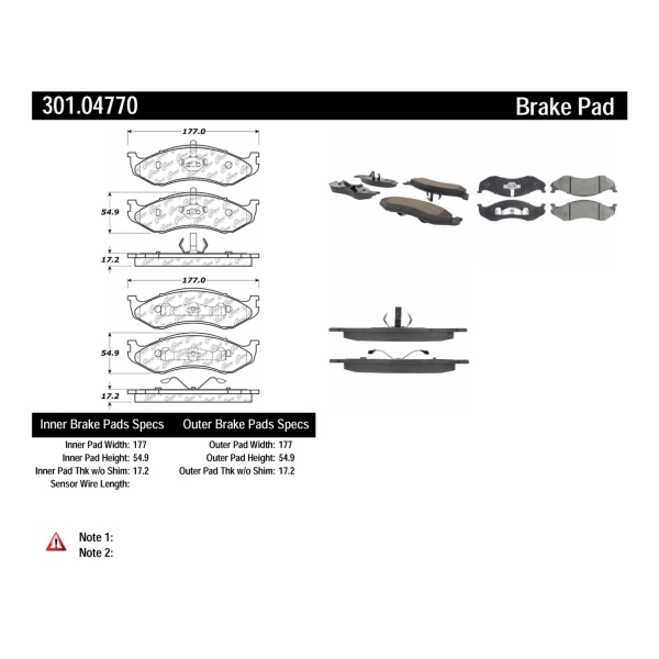 Centric Premium Ceramic Front Disc Brake Pads 301.04770