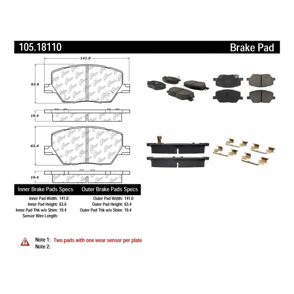 Centric Posi Quiet™ Ceramic Front Disc Brake Pads 105.18110