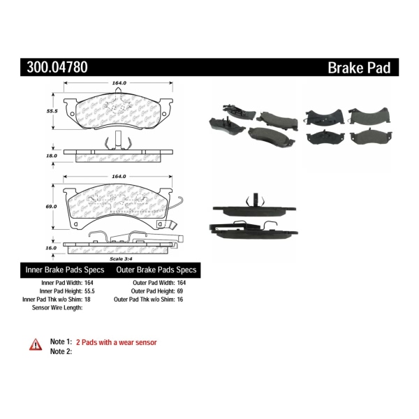 Centric Premium Semi-Metallic Front Disc Brake Pads 300.04780