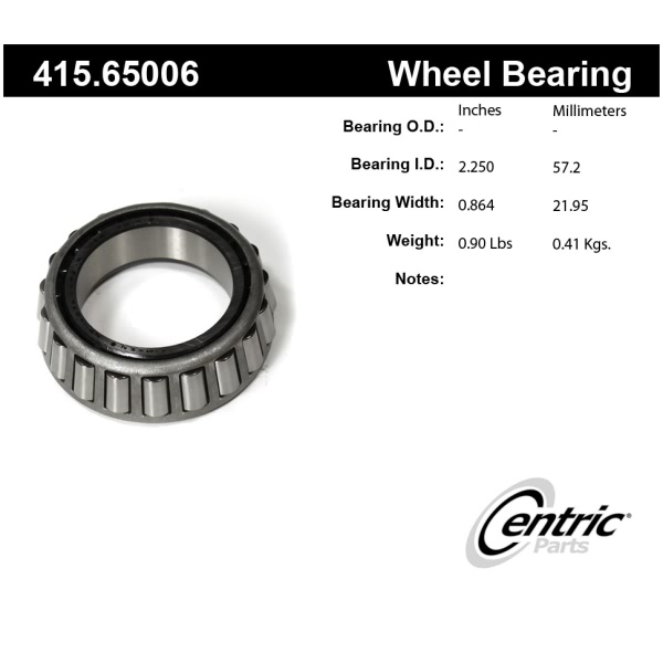Centric Premium™ Rear Driver Side Inner Tapered Cone Wheel Bearing 415.65006