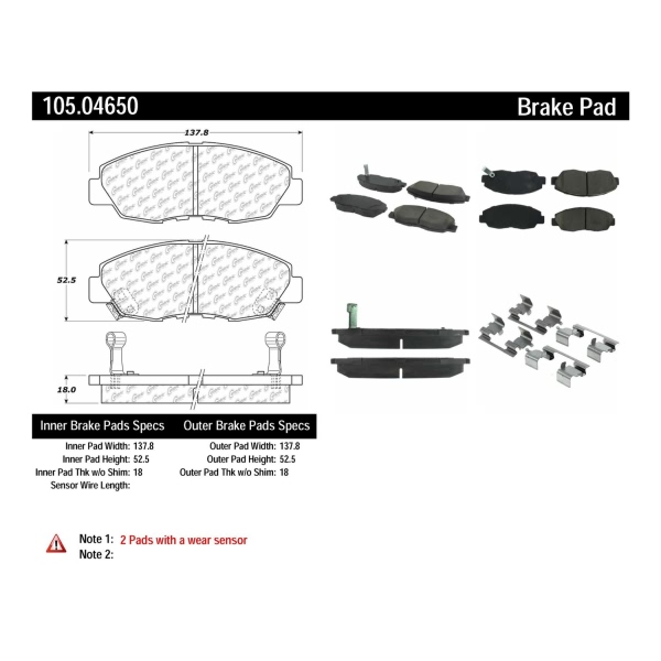 Centric Posi Quiet™ Ceramic Front Disc Brake Pads 105.04650