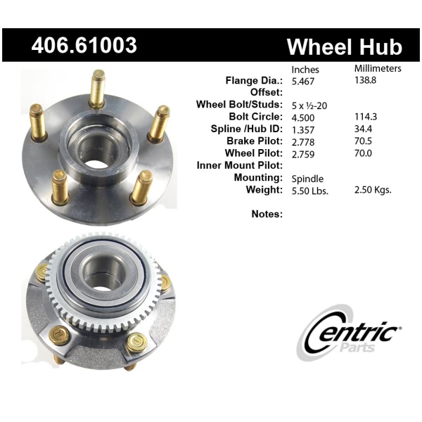 Centric Premium™ Front Driver Side Non-Driven Wheel Bearing and Hub Assembly 406.61003