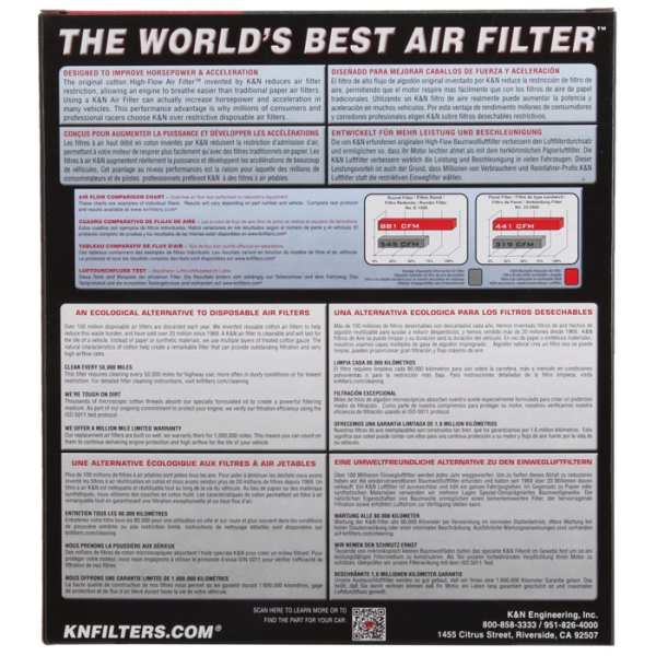 K&N 33 Series Panel Red Air Filter (10.75" L x 10" W x 1.063" H) 33-5030