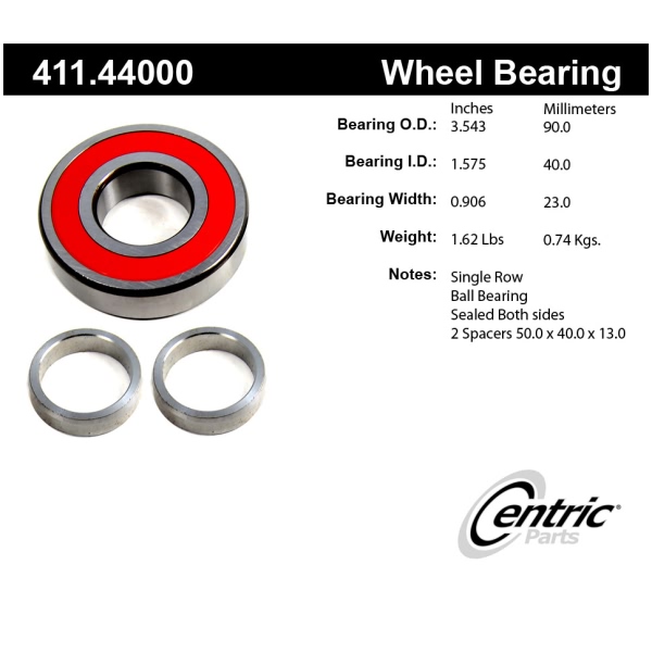Centric Premium™ Rear Driver Side Single Row Wheel Bearing 411.44000