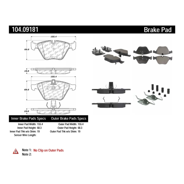 Centric Posi Quiet™ Semi-Metallic Front Disc Brake Pads 104.09181