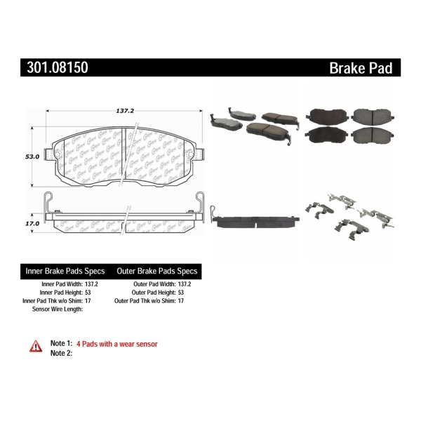 Centric Premium Ceramic Front Disc Brake Pads 301.08150