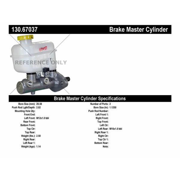Centric Premium Brake Master Cylinder 130.67037