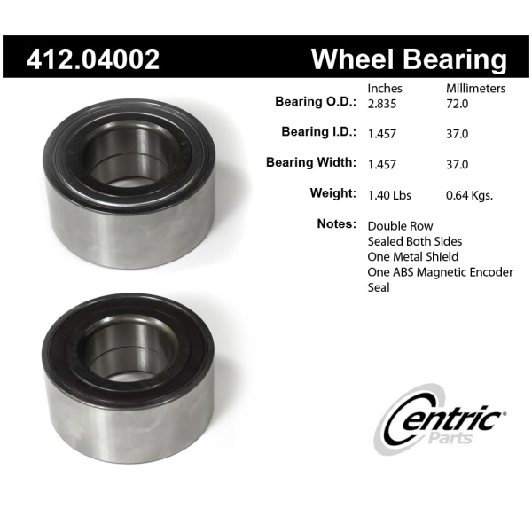 Centric Premium™ Front Passenger Side Double Row Wheel Bearing 412.04002