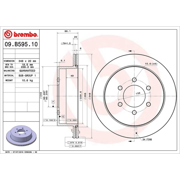 brembo UV Coated Series Vented Rear Brake Rotor 09.B595.11