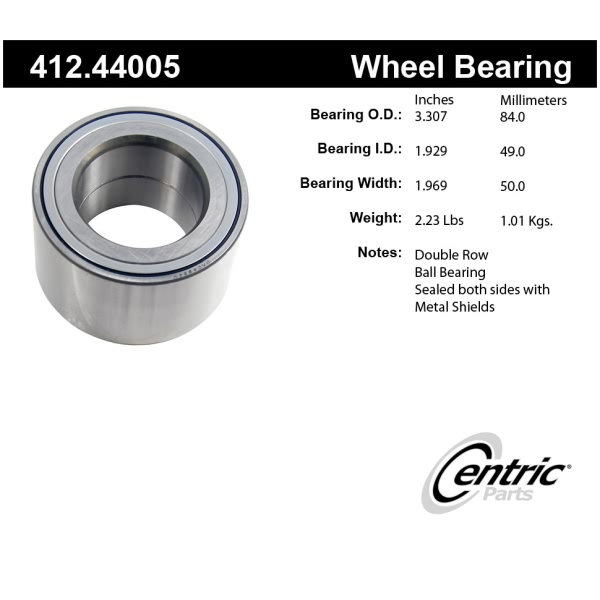 Centric Premium™ Rear Passenger Side Double Row Wheel Bearing 412.44005