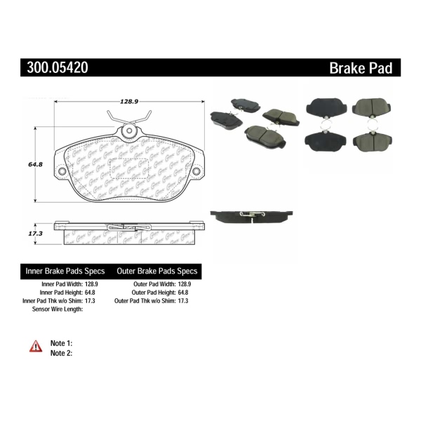 Centric Premium Semi-Metallic Front Disc Brake Pads 300.05420