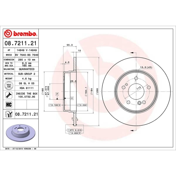brembo UV Coated Series Solid Rear Brake Rotor 08.7211.21