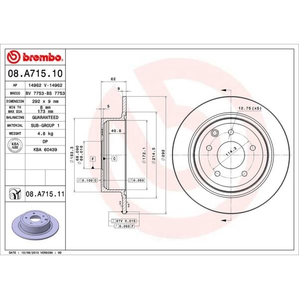 brembo UV Coated Series Rear Brake Rotor 08.A715.11