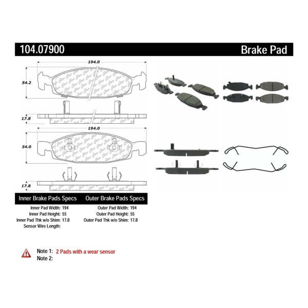 Centric Posi Quiet™ Semi-Metallic Front Disc Brake Pads 104.07900