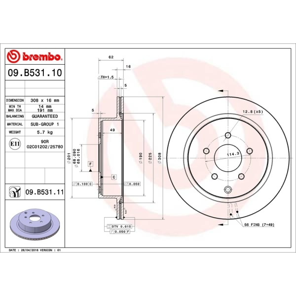 brembo UV Coated Series Rear Brake Rotor 09.B531.11